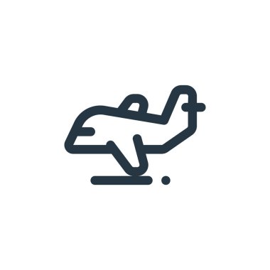 düzlem vektör simgesi. uçak inme inmesi. Web ve mobil uygulamalarda kullanım için düzlemsel sembol, logo, yazdırma ortamı. İnce çizgili çizim. Vektör izole çizimi.