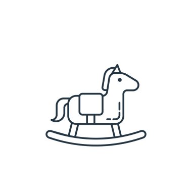 Sallanan at vektör simgesi. Sallanan atın yenilebilir vuruşu. Web ve mobil uygulamalarda, logoda ve yazılı medyada kullanmak için sallanan at doğrusal sembolü. İnce çizgili çizim. Vektör izole çizimi.