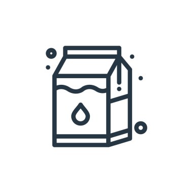 süt kutusu vektör simgesi. Süt kutusu inme inmesi. Web ve mobil uygulamalarda kullanmak için süt kutusu doğrusal sembolü, logo, yazdırma medyası. İnce çizgili çizim. Vektör izole çizimi.
