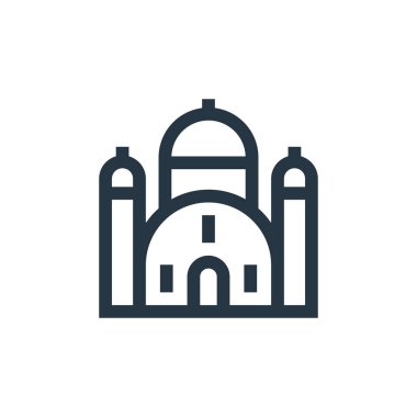 Sinagog vektör simgesi. Sinagog düzenlenebilir inme. Sinagog lineer sembolü web ve mobil uygulamalarda, logoda, yazdırma ortamında kullanılır. İnce çizgili çizim. Vektör izole çizimi.