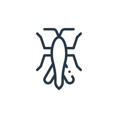 Çekirge vektör simgesi. Çekirge inme inmesi. Web ve mobil uygulamalarda kullanmak için çekirge doğrusal sembolü, logo, yazdırma ortamı. İnce çizgili çizim. Vektör izole çizimi.