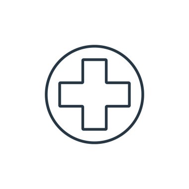 Kızıl Haç vektör simgesi. Kırmızı haç değiştirilebilir felç. Web ve mobil uygulamalarda kullanmak için kırmızı çapraz doğrusal sembol, logo, yazdırma ortamı. İnce çizgili çizim. Vektör izole çizimi.