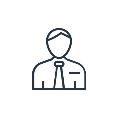 Yönetici vektör simgesi. Teknik direktör felç geçirdi. Web ve mobil uygulamalarda kullanım için yönetici doğrusal sembolü, logo, yazdırma ortamı. İnce çizgili çizim. Vektör izole çizimi.