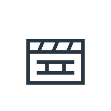 Klaket vektör simgesi. Klaket düzenlenebilir felç. Web ve mobil uygulamalarda, logoda, yazdırma ortamında kullanılmak üzere el çırpma tahtası doğrusal sembolü. İnce çizgili çizim. Vektör izole çizimi.