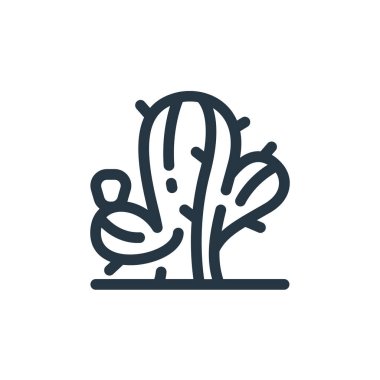 Kaktüs vektör simgesi. Kurgulanabilir kaktüs felci. Kaktüs lineer sembolü web ve mobil uygulamalarda, logoda, yazdırma ortamında kullanılır. İnce çizgili çizim. Vektör izole çizimi.