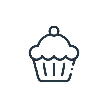 cupcake vektör simgesi. Kurgulanabilir kek felci. top kek lineer sembolü web ve mobil uygulamalar, logo, yazdırma medyası için. İnce çizgili çizim. Vektör izole çizimi.