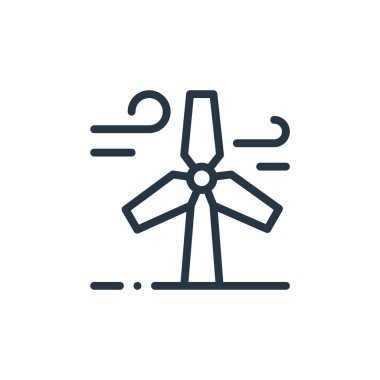 Rüzgar enerjisi vektör simgesi. Rüzgâr enerjisi değiştirilebilir vuruş. Ağ ve mobil uygulamalarda, logoda ve yazılı medyada kullanılmak üzere rüzgar enerjisi doğrusal sembolü. İnce çizgili çizim. Vektör izole çizimi.