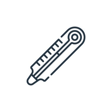 Termometre vektör simgesi. Termometre düzenlenebilir felç. Web ve mobil uygulamalarda kullanmak için termometre lineer sembol, logo, yazdırma ortamı. İnce çizgili çizim. Vektör izole çizimi.