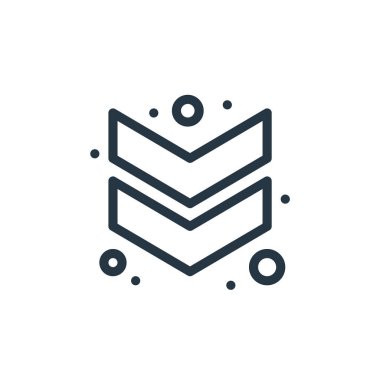 aşağı sembol vektör simgesi. Şevron 'un yenilenebilir vuruşu. İnternet ve mobil uygulamalarda, logoda ve yazılı medyada kullanılacak sembolü aşağı indir. İnce çizgili çizim. Vektör izole çizimi.