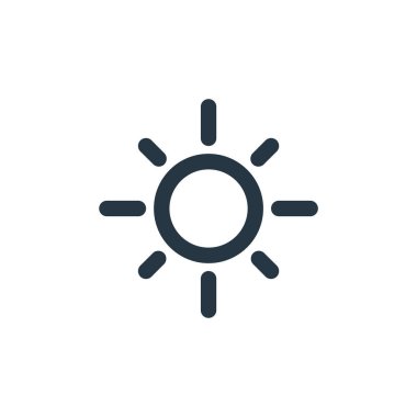 Güneş vektör simgesi. Düzenlenebilir güneş çarpması. Web ve mobil uygulamalarda kullanım için güneş doğrusal sembolü, logo, yazdırma medyası. İnce çizgili çizim. Vektör izole çizimi.