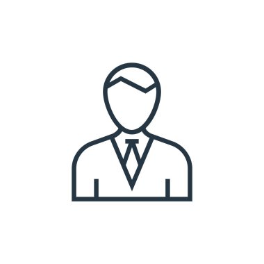 İş adamı vektör simgesi. Kurgulanabilir iş adamı vuruşu. İnternet ve mobil uygulamalarda, logoda ve yazılı medyada kullanım için iş adamı doğrusal sembolü. İnce çizgili çizim. Vektör izole çizimi.