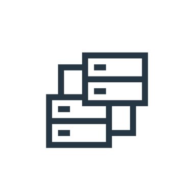 sunucu vektör simgesi. sunucular düzenlenebilir vuruş. Web ve mobil uygulamalarda kullanmak için doğrusal sunucu sembolü, logo, yazdırma ortamı. İnce çizgili çizim. Vektör izole çizimi.