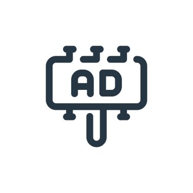 reklam panosu vektör simgesi. Reklam panosu inmesi. Web ve mobil uygulamalarda, logoda ve yazılı medyada kullanım için reklam panosu lineer sembolü. İnce çizgili çizim. Vektör izole çizimi.