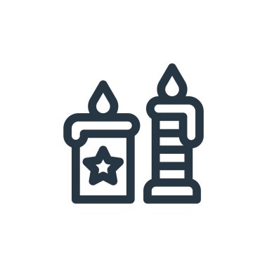 Mumlar vektör simgesi. Mumlar düzenlenebilir felç. İnternet ve mobil uygulamalarda, logoda ve yazılı medyada kullanılacak doğrusal mum sembolü. İnce çizgili çizim. Vektör izole çizimi.