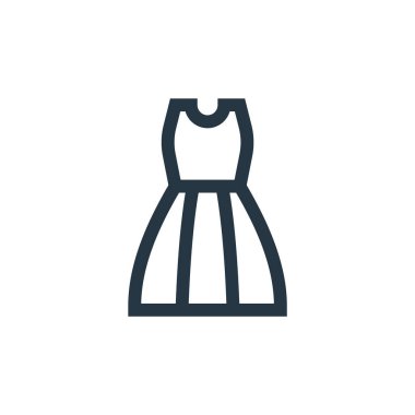 Giysi vektör simgesi. Kurgulanabilir elbise darbesi. İnternet ve mobil uygulamalarda, logoda ve yazılı medyada kullanmak için doğrusal giyim sembolü. İnce çizgili çizim. Vektör izole çizimi.