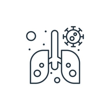 Enfeksiyon kapmış akciğer vektör ikonu. Enfeksiyon kapmış akciğerler. İnternet ve mobil uygulamalarda, logoda ve yazılı medyada kullanılmak üzere enfeksiyon kapmış akciğerler doğrusal sembolü. İnce çizgili çizim. Vektör izole çizimi.