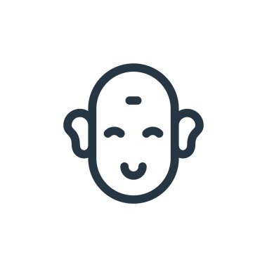 Buda vektör ikonu. Buda 'nın kurgulanabilir vuruşu. Web ve mobil uygulamalarda, logoda ve yazılı medyada kullanmak için budha lineer sembolü. İnce çizgili çizim. Vektör izole çizimi.