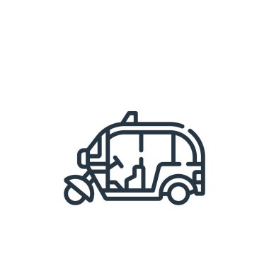 Tuk tuk vektör simgesi. Tuk tuk düzenlenebilir felç. Tuk tuk lineer sembolü web ve mobil uygulamalarda, logoda, yazdırma ortamında kullanılır. İnce çizgili çizim. Vektör izole çizimi.