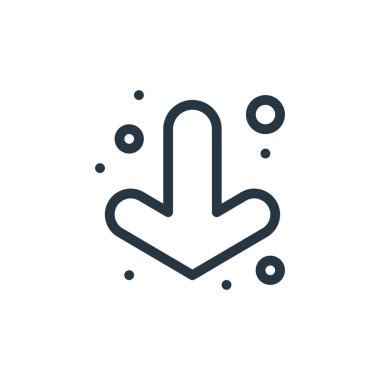 ok aşağı vektör simgesi. Okun aşağı doğru inmesi. Web ve mobil uygulamalarda, logoda, yazıcı ortamında kullanmak için doğrusal ok aşağı işareti. İnce çizgili çizim. Vektör izole çizimi.