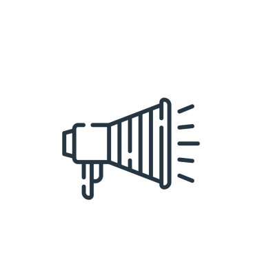 megafon vektör simgesi. Megafon düzenlenebilir vuruş. Web ve mobil uygulamalarda kullanmak için megafon doğrusal sembolü, logo, yazdırma medyası. İnce çizgili çizim. Vektör izole çizimi.