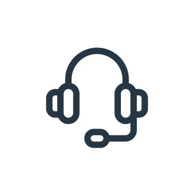 Kulaklık vektör simgesi. Kulaklık, düzeltilebilir felç. İnternet ve mobil uygulamalarda, logoda ve yazılı medyada kullanılacak doğrusal kulaklık sembolü. İnce çizgili çizim. Vektör izole çizimi.