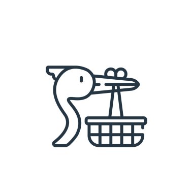 Leylek vektör simgesi. Leylekler için düzenlenebilir felç. Web ve mobil uygulamalarda kullanmak için leylek doğrusal sembolü, logo, yazdırma ortamı. İnce çizgili çizim. Vektör izole çizimi.