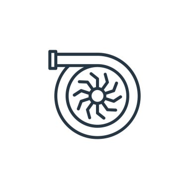 Turbo motor vektör simgesi. Turbo motor düzenlenebilir vuruş. Web ve mobil uygulamalarda kullanım için turbo motor lineer sembolü, logo, yazdırma ortamı. İnce çizgili çizim. Vektör izole çizimi.