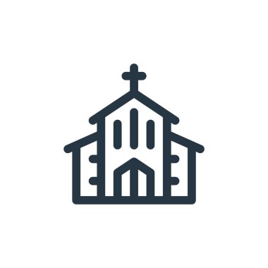 Kilise vektör ikonu. Kilise kurgulanabilir inme. İnternet ve mobil uygulamalarda kullanım için kilise lineer sembolü, logo, yazdırma medyası. İnce çizgili çizim. Vektör izole çizimi.