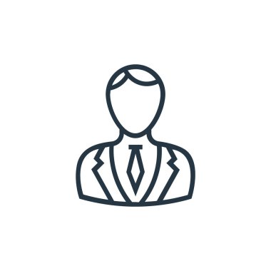 Avukat vektör ikonu. Kurgulanabilir avukat felci. Web ve mobil uygulamalarda kullanım için avukat doğrusal sembolü, logo, yazdırma medyası. İnce çizgili çizim. Vektör izole çizimi.