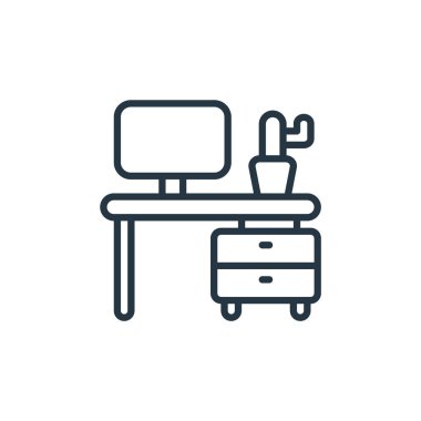 masa vektör simgesi. Masa başı felç. Web ve mobil uygulamalarda kullanmak için masa doğrusal sembolü, logo, yazdırma medyası. İnce çizgili çizim. Vektör izole çizimi.