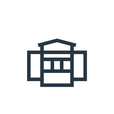 kiosk vektör simgesi. Kurgulanabilir kiosk vuruşu. İnternet ve mobil uygulamalarda kullanmak için kiosk lineer simgesi, logo, yazdırma ortamı. İnce çizgili çizim. Vektör izole çizimi.