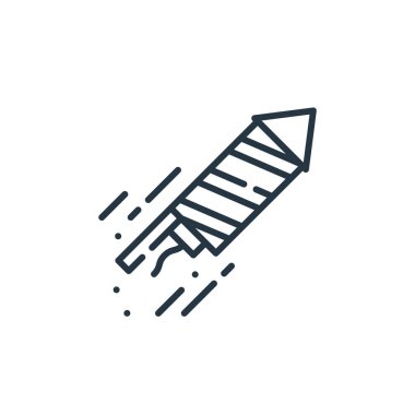 Havai fişek ikonu. Havai fişek darbesi. İnternet ve mobil uygulamalarda, logoda ve yazılı medyada kullanılmak üzere havai fişek doğrusal sembolü. İnce çizgili çizim. Vektör izole çizimi.