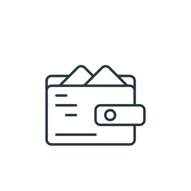 Cüzdan vektör simgesi. Cüzdan değiştirilebilir felç. Web ve mobil uygulamalarda kullanmak için cüzdan doğrusal sembolü, logo, yazdırma ortamı. İnce çizgili çizim. Vektör izole çizimi.