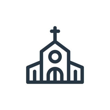 Kilise vektör ikonu. Kilise kurgulanabilir inme. İnternet ve mobil uygulamalarda kullanım için kilise lineer sembolü, logo, yazdırma medyası. İnce çizgili çizim. Vektör izole çizimi.