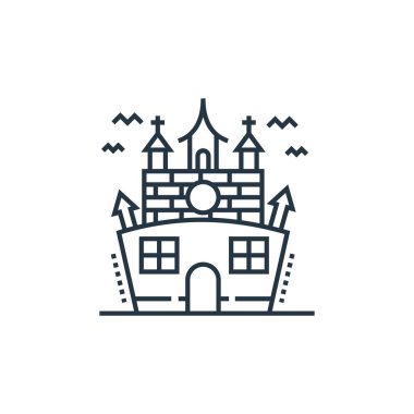 Perili ev vektör ikonu. Perili ev yenilebilir felç. Perili ev lineer sembolü web ve mobil uygulamalarda, logoda, yazılı medyada kullanılıyor. İnce çizgili çizim. Vektör izole çizimi.