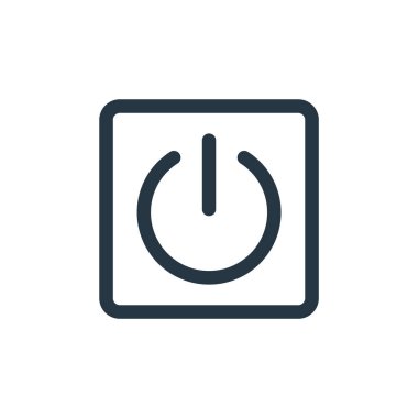 Güç düğmesi vektör simgesi. Değiştirilebilir güç düğmesi vuruşu. Web ve mobil uygulamalarda kullanmak için güç düğmesi doğrusal sembolü, logo, yazdırma ortamı. İnce çizgili çizim. Vektör izole çizimi.