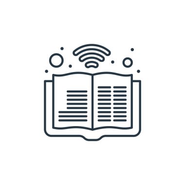 kitap vektör simgesi. Kurgulanabilir kitap darbesi. Web ve mobil uygulamalarda kullanmak için kitap doğrusal sembolü, logo, yazdırma medyası. İnce çizgili çizim. Vektör izole çizimi.