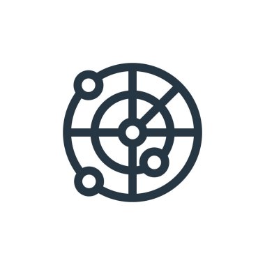 Radar vektör simgesi. Radarda düzenlenebilir vuruş. Web ve mobil uygulamalarda kullanım için radar lineer sembolü, logo, yazdırma medyası. İnce çizgili çizim. Vektör izole çizimi.