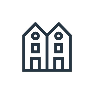 Chalet vektör simgesi. Kurgulanabilir Chalet vuruşu. Web ve mobil uygulamalarda, logoda ve yazılı medyada kullanım için Chalet lineer sembolü. İnce çizgili çizim. Vektör izole çizimi.