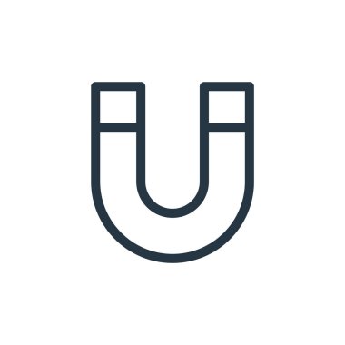 Mıknatıs vektörü simgesi. Mıknatıs darbesi. Web ve mobil uygulamalarda kullanmak için mıknatıs doğrusal sembolü, logo, yazdırma medyası. İnce çizgili çizim. Vektör izole çizimi.