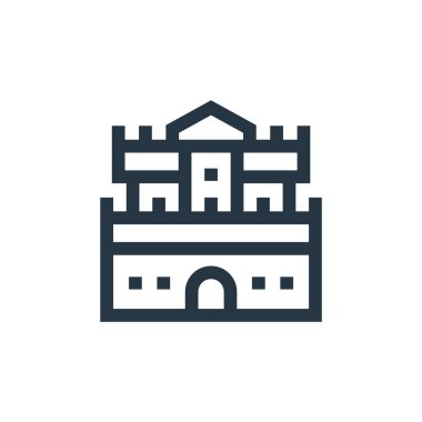 Şato vektör simgesi. Kale düzenlenebilir vuruş. şato lineer sembolü web ve mobil uygulamalar, logo, yazdırma medyası için. İnce çizgili çizim. Vektör izole çizimi.