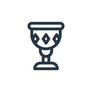 Kutsal Kadeh vektör ikonu. Kutsal Kadeh, yenilebilir vuruş. İnternet ve mobil uygulamalarda, logoda ve yazılı medyada kullanılacak kutsal kadeh lineer sembolü. İnce çizgili çizim. Vektör izole çizimi.