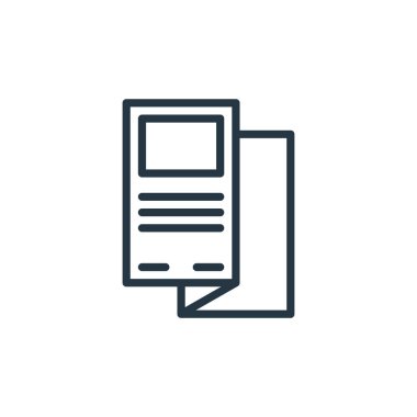 Broşür vektör simgesi. Kurgulanabilir el ilanı. Web ve mobil uygulamalarda, logoda ve yazılı medyada kullanım için broşür lineer sembolü. İnce çizgili çizim. Vektör izole çizimi.