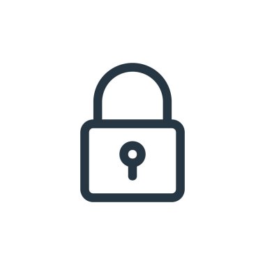 Asma kilit vektör simgesi. Asma kilit değiştirilebilir felç. Web ve mobil uygulamalarda kullanmak için asma kilit lineer sembolü, logo, yazdırma ortamı. İnce çizgili çizim. Vektör izole çizimi.