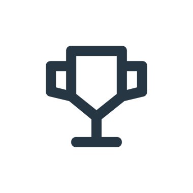 Ödül vektör simgesi. Kupa kurgulanabilir vuruş. Web ve mobil uygulamalarda, logoda ve yazılı medyada kullanılmak üzere ödül lineer sembolü. İnce çizgili çizim. Vektör izole çizimi.