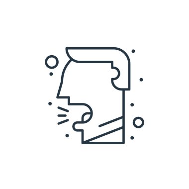 Öksürük vektörü simgesi. Öksürük felci. Web ve mobil uygulamalarda kullanım için öksürük lineer sembolü, logo, yazdırma medyası. İnce çizgili çizim. Vektör izole çizimi.