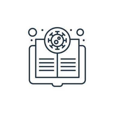 Tıbbi kitap vektör ikonu. Tıbbi kitap inmesi. İnternet ve mobil uygulamalarda, logoda ve yazılı medyada kullanılmak üzere tıbbi kitap doğrusal sembolü. İnce çizgili çizim. Vektör izole çizimi.