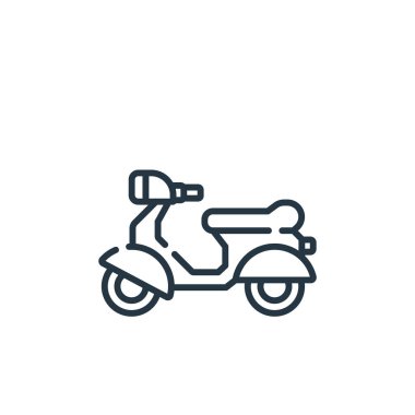 Motosiklet vektör simgesi. Motosiklet inmesi. Web ve mobil uygulamalarda, logoda ve yazılı medyada kullanılmak üzere motorsiklet doğrusal sembolü. İnce çizgili çizim. Vektör izole çizimi.