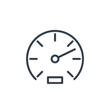 Hız göstergesi vektör simgesi. Hız göstergesi değiştirilebilir inme. Web ve mobil uygulamalarda, logoda, yazdırma ortamında kullanmak için hız ölçer doğrusal sembolü. İnce çizgili çizim. Vektör izole çizimi.