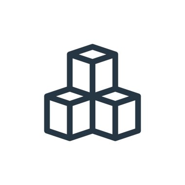 küp vektör simgesi. Küpler düzenlenebilir felç. Web ve mobil uygulamalarda, logoda, yazıcı ortamında kullanmak için doğrusal küp sembolü. İnce çizgili çizim. Vektör izole çizimi.